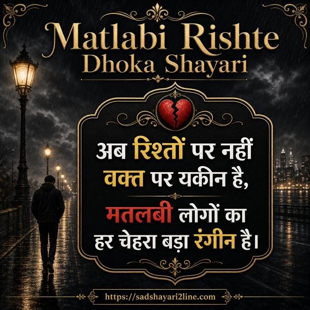 मतलबी रिश्ते धोखा शायरी | Matlabi Rishte Dhoka Shayari in Hindi