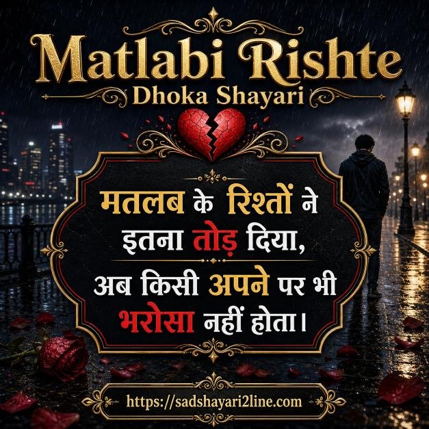 मतलबी रिश्ते धोखा शायरी | Matlabi Rishte Dhoka Shayari in Hindi