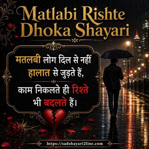 मतलबी रिश्ते धोखा शायरी | Matlabi Rishte Dhoka Shayari in Hindi